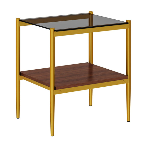 English Elm Set Of 2 Modern Rectangle End Tables With Gray Tempered Glass Top And Sturdy Mdf Storage Shelf W241P184252-GIGA