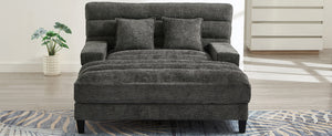 English Elm Modern Chaise Lounge Sofa with Adjustable 6-Position Backrest and App-Controlled RGB LED Lighting, Plush Chenille Upholstery Grey N719P330968E
