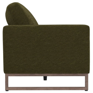 English Elm Green Olive Textured Fabric Sofa with Wraparound Metal Base for Modern Living Rooms B361P486924