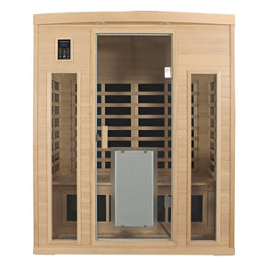 English Elm Low Emf Far Infrared Three Person Hemlock Sauna with Glass Door Heating Panels W632S00030