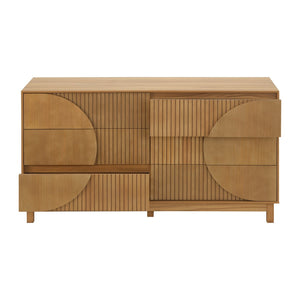 English Elm Modern Fluted 6 Drawer Dresser with Solid Wood Legs Japandi Chest for Bedroom Brown N739S0000015N