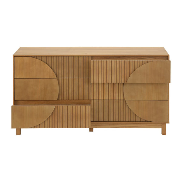 English Elm Modern Fluted 6 Drawer Dresser with Solid Wood Legs Japandi Chest for Bedroom Brown N739S0000015N