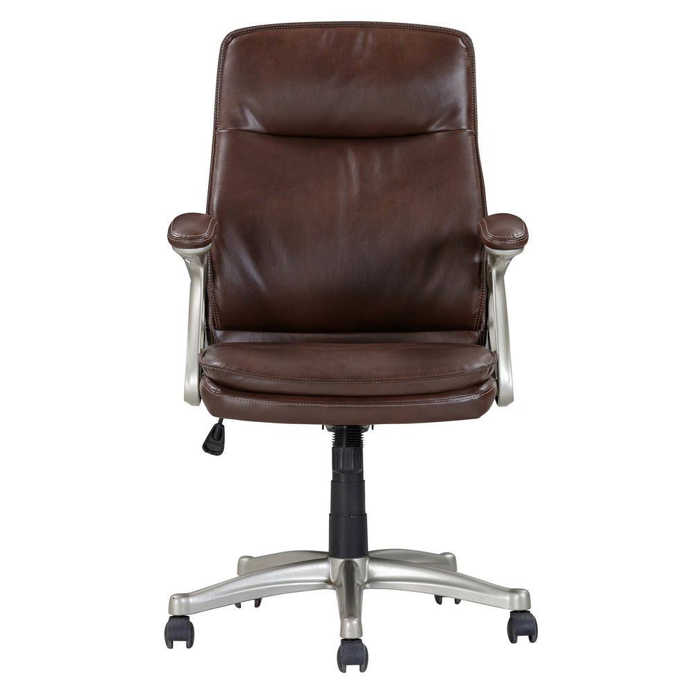 English Elm Ergonomic Faux Leather Office Chair Mid Back Brown Swivel with Padded Arms, Tilt & Height Adjustments B2741P281453