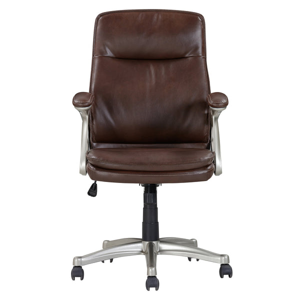 English Elm Ergonomic Faux Leather Office Chair Mid Back Brown Swivel with Padded Arms, Tilt & Height Adjustments B2741P281453