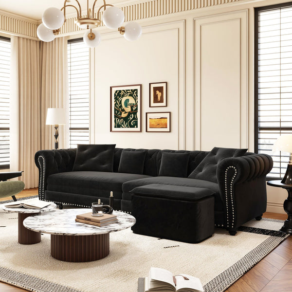 English Elm Chesterfield 3-In-1 Convertible Sofa Bed - Luxurious Velvet Tufted Design, Chaise & Ottoman Included W1885S00174