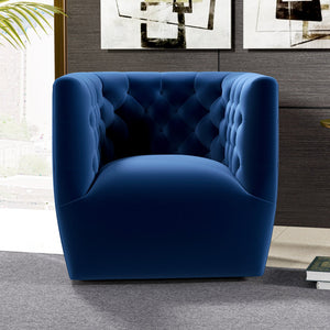 English Elm Ashcroft Furniture - Delaney Tufted Velvet Swivel Chair with Solid Wood Legs, Ergonomic Angled Back and Foam Support Blue B183P281227