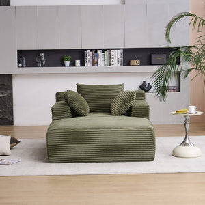 English Elm Oversized Corduroy Chaise Longue Sofa Bed — Modern Deep-Seat Sleeper with Armrests & Pillows for Compact Spaces Green W1752P264713