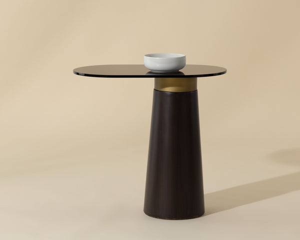 Sunpan Lamont Side Table - Unique Black Glass & Dark Brown Concrete End Table for Modern Indoor Spaces