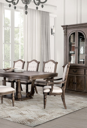 English Elm Vintage Luxury Dining Room Furniture Set - Weathered Oak 7-Piece Table & Beige Tufted Chairs B2741S00752-GIGA