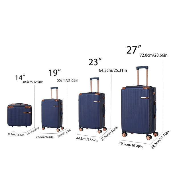 English Elm 4-piece Abs Hard Shell Luggage Set with Spinner Wheels Built-in Lock Lightweight Travel Blue T3292P291285