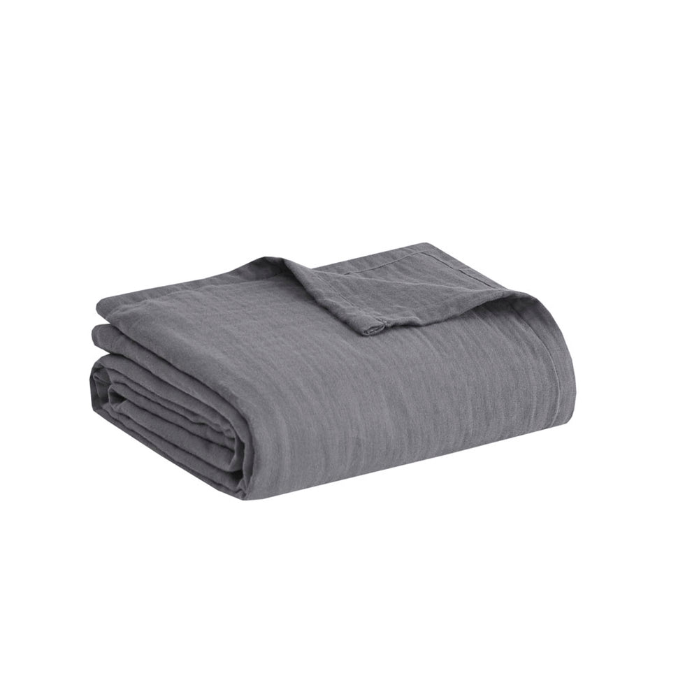 JLA Home Clean Spaces - 100% Cotton Gauze Blanket — Lightweight Breathable Three-Layer Throw for Year-Round Comfort & Farmhouse Style Charcoal LCN51N-0025