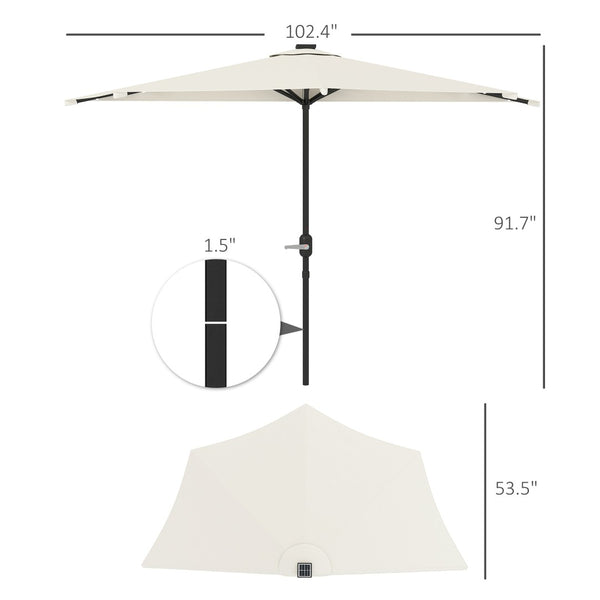 English Elm Upf 30 Plus Half Patio Umbrella with Solar Led Lights Vented Canopy Balcony T3971P426317
