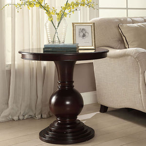 English Elm Espresso Round Accent Table with Turned Ball Pedestal Base — Compact Classic Side Table for Small Spaces B062P189135
