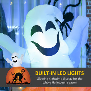English Elm HOMCOM 5ft Halloween Inflatable Ghost with Painted Pumpkin Base, LED Lights, Stakes & Easy Setup W2225P217529