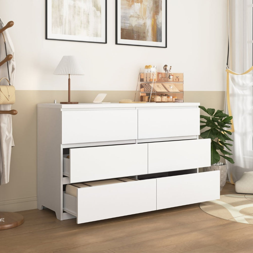 English Elm Modern Six Drawer Dresser with Wave Panel Fronts Handleless Design for Bedroom W409P371346