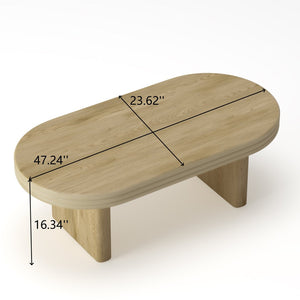 English Elm Mid Century Modern Oval Fluted Coffee Table with Wood Veneer for Living Room Natural W757P370240