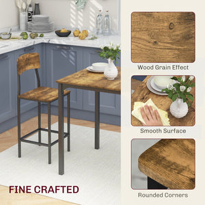 English Elm Homcom Industrial Counter Height Dining Set Rustic Wood Grain Square Table Two Stools W2225P229751