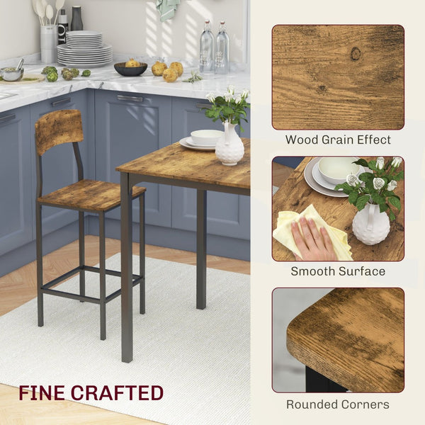 English Elm Homcom Industrial Counter Height Dining Set Rustic Wood Grain Square Table Two Stools W2225P229751