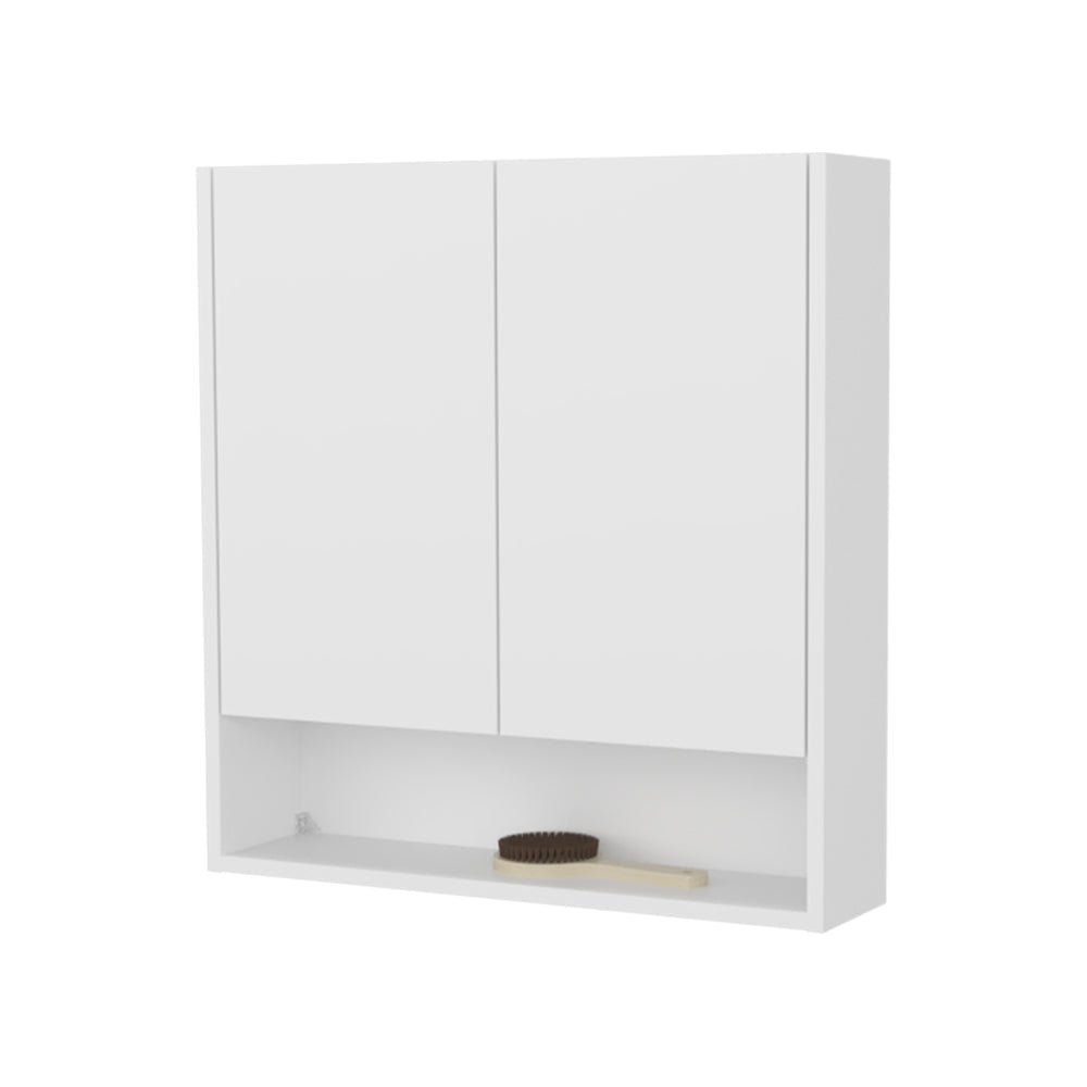 English Elm White Wall-Mounted Medicine Cabinet with Sleek Doors, 3 Shelves, Space-Saving White Finish for Compact Baths B062P380046