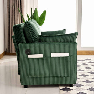 English Elm 55"convertible Corduroy Sofa Bed with Usb Port and Side Pockets for Small Apartments Green W3373P405040