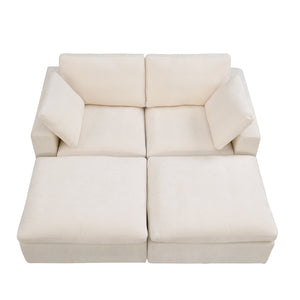 English Elm 68.5" Modular Loveseat Sofa Set With 2 Ottomans - Versatile Chenille Sleeper Couch For Small Spaces W1123S00040