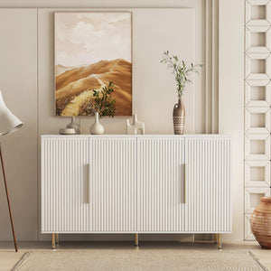 English Elm White Modern Fluted Sideboard Buffet with Adjustable Shelves, Art Deco MDF Credenza Console, Spacious Storage Elegance W1321P171784