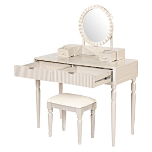 English Elm Luxury Vanity Desk with Sunflower Mirror, Height-Adjustable Makeup Table, 4 Drawers & Stool for Organized Glam Champagne N844P262897C