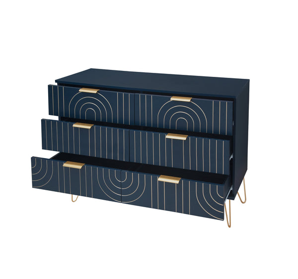 English Elm Modern 6 Drawer Dresser with Gold Metal Handles, Anti-Tip Design, Smooth Slide Drawers for Bedroom Dark Blue W688P170447