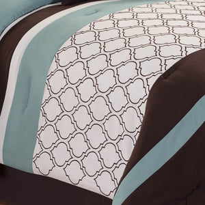 English Elm Tolbert King Comforter Set with Geometric Embroidery, 8Pc Bedding Ensemble with Euro Shams & Pillows Blue Multi B340P342006