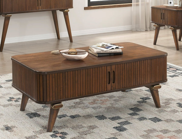 English Elm 1pc Walnut Veneer Sofa Table Tambour Doors Shelved Storage Mid-century Living Room B011P287326