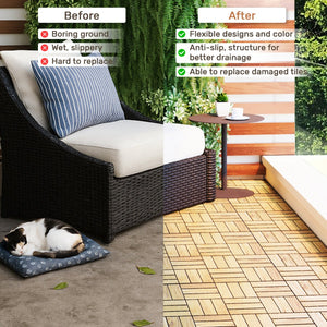 English Elm 20 Interlocking Deck Tiles Checker Pattern 12" Square Acacia Hardwood Outdoor Flooring Waterproof Durable Finish Yellow W2391P288864