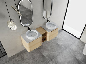 English Elm 60'' Wall-Mounted Bathroom Vanity With Ceramic Sink & Soft-Close Cabinet, Modern Storage Solution W999S00471