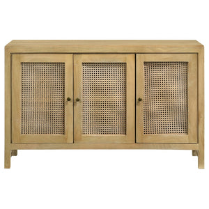 English Elm Ashton Solid Mango Wood Accent Cabinet with Woven Cane Doors and Brass Hardware B062P451992