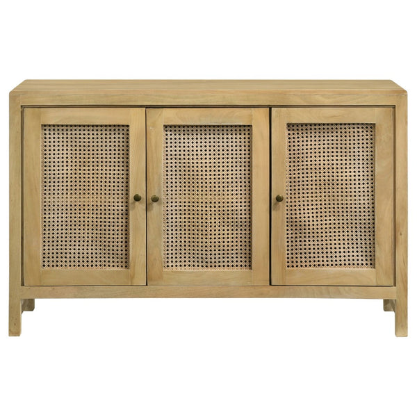 English Elm Ashton Solid Mango Wood Accent Cabinet with Woven Cane Doors and Brass Hardware B062P451992
