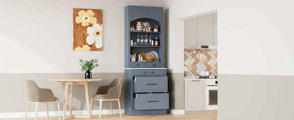 English Elm Modern Tall Kitchen Pantry Set of Two with Faux Marble Top and Glass Holders Gray SP000175AAE