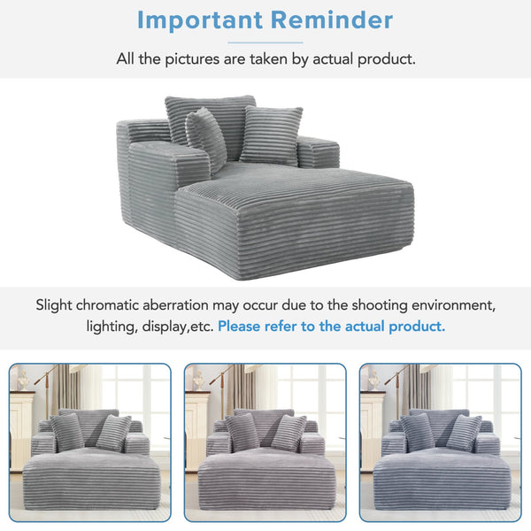 English Elm Full- Corduroy Chaise Lounge Sofa Bed 48.8" Deep Seating Modern Sleeper with Plush Pillows Grey N719P288545E