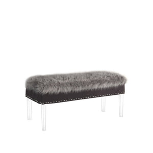 English Elm 20" Plush Gray Horice Mid-Century Tufted Storage Bench with Faux Fur, Acrylic Legs & Nailhead Trim, 45"L B072P222453
