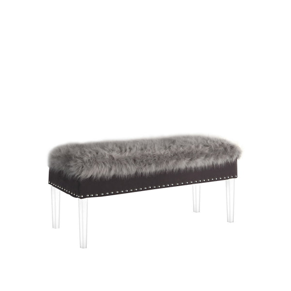 English Elm 20" Plush Gray Horice Mid-Century Tufted Storage Bench with Faux Fur, Acrylic Legs & Nailhead Trim, 45"L B072P222453