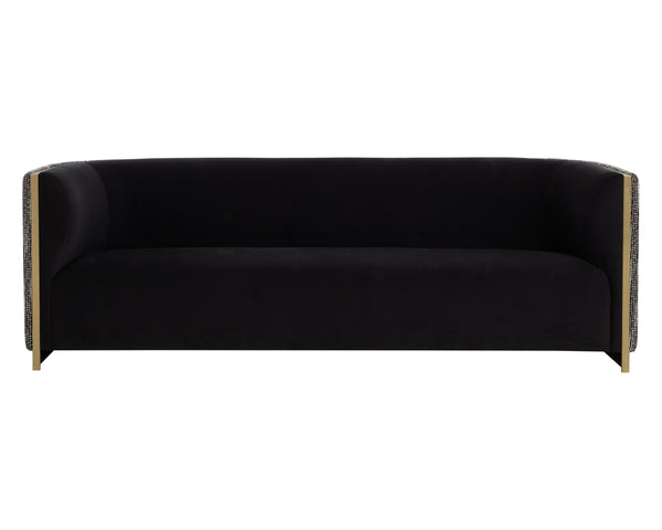 Sunpan Larron Sofa - Contemporary Two-tone Design In Abbington Black & Hobbes Night With Gold Accents Black Fabric 111938