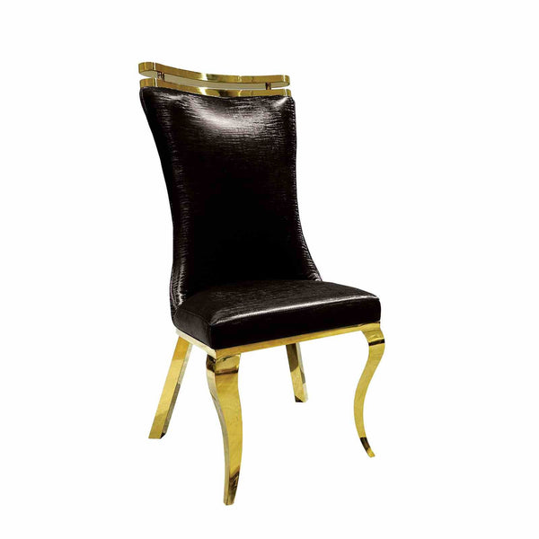 English Elm Glam 2Pc Upholstered Side Chair Set - Black & Gold, Tiger Print Fabric For Luxe Dining & Lounge Style B2741S00727