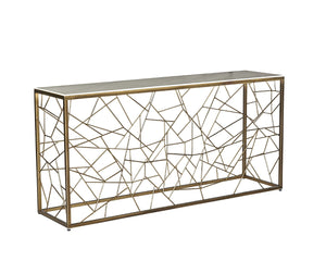 Sunpan VERO Console Table - Striking White Volakas Marble with Rustic Bronze Steel Frame for Modern Spaces 103486