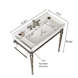 English Elm VICI 36" Bathroom Console Sink with Integrated Ceramic Basin, 3-Hole Faucet, Stainless Legs & Towel Bar Chrome,White W2615S00118