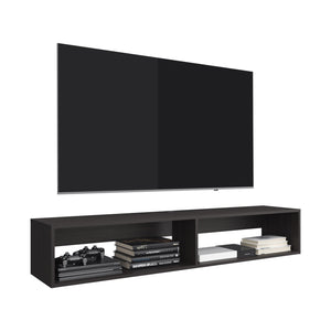 English Elm Eco 59" Floating TV Stand Dark Walnut – Dual Rectangular Shelves, Modern Minimalist Storage Unit B200P286947