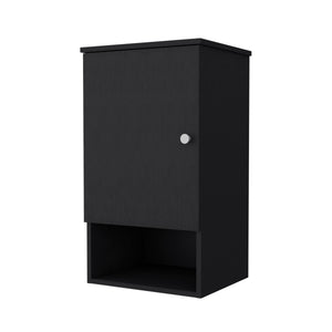 English Elm Carrizo Recessed Medicine Cabinet in Black Melamine with One Door, 2 Shelves + Open Bottom Shelf, 28.6"x16.2"x13.9" B128P237146