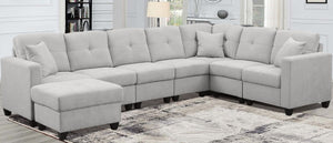 English Elm Sectional Sofa - Luxurious Light Gray Microfiber With Supportive Cushions & Integrated Cup Holders B205S00080-GIGA