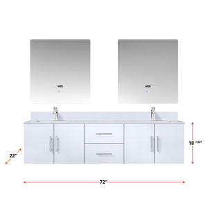 English Elm Glossy White Double Bath Vanity 72" W with Cultured Marble Top, Chrome Faucet, 30" LED Mirrors, Durable Finish B2731S01097
