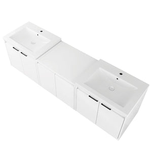 English Elm 72" Float Mount Double Sink Bathroom Vanity Glossy White Plywood Soft Close W999S00535