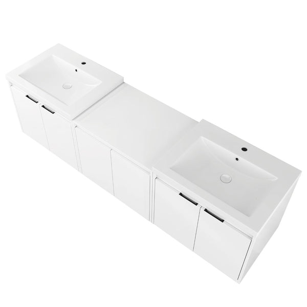 English Elm 72" Float Mount Double Sink Bathroom Vanity Glossy White Plywood Soft Close W999S00535