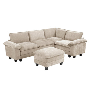 English Elm Modern 5-Piece Modular Sectional Set With Ottoman - Plush Taupe Chenille For Versatile Living Spaces B011S01809