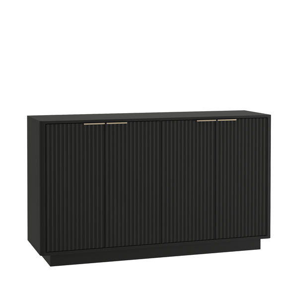 English Elm Black Fluted Buffet Cabinet Modern Sideboard with Adjustable Shelves, Spacious Credenza for Dining Room Decor W1321P386952